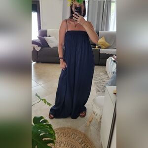 Maeve Navy Strapless Wide-Leg Jumpsuit